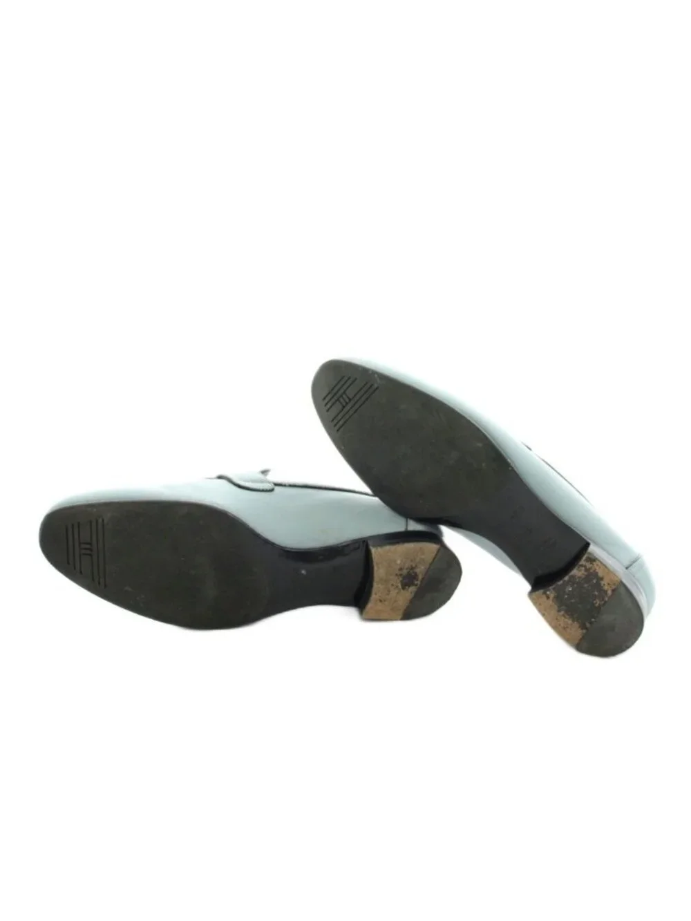 Hermes Moccasin Paris Loafers Leather Logo Chunky Heels 36.5 Light Blue